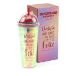 Copo Canudo Holográfico Com Tampa