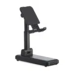 Power bank de 10.000mAh multissaídas com suporte retrátil para celular ou tablet com indicadores led de bateria.