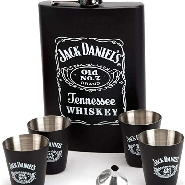Kit Garrafa De Bolso Cantil Jak Daniels 04 Mini Copos