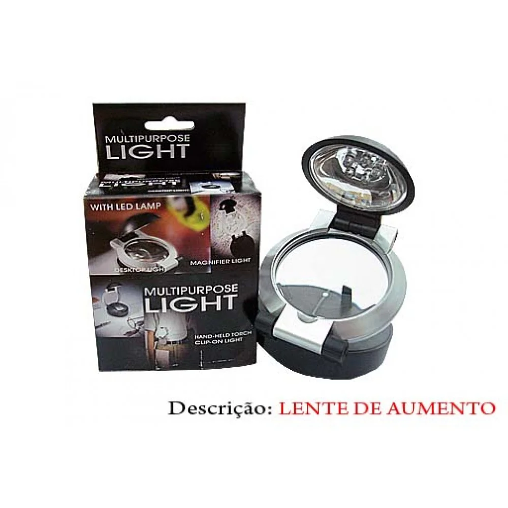 LUPA 62MM C/LUZ DE LED ARMAÇÃO EM PLASTICO E LENTE EM ACRÍLICO