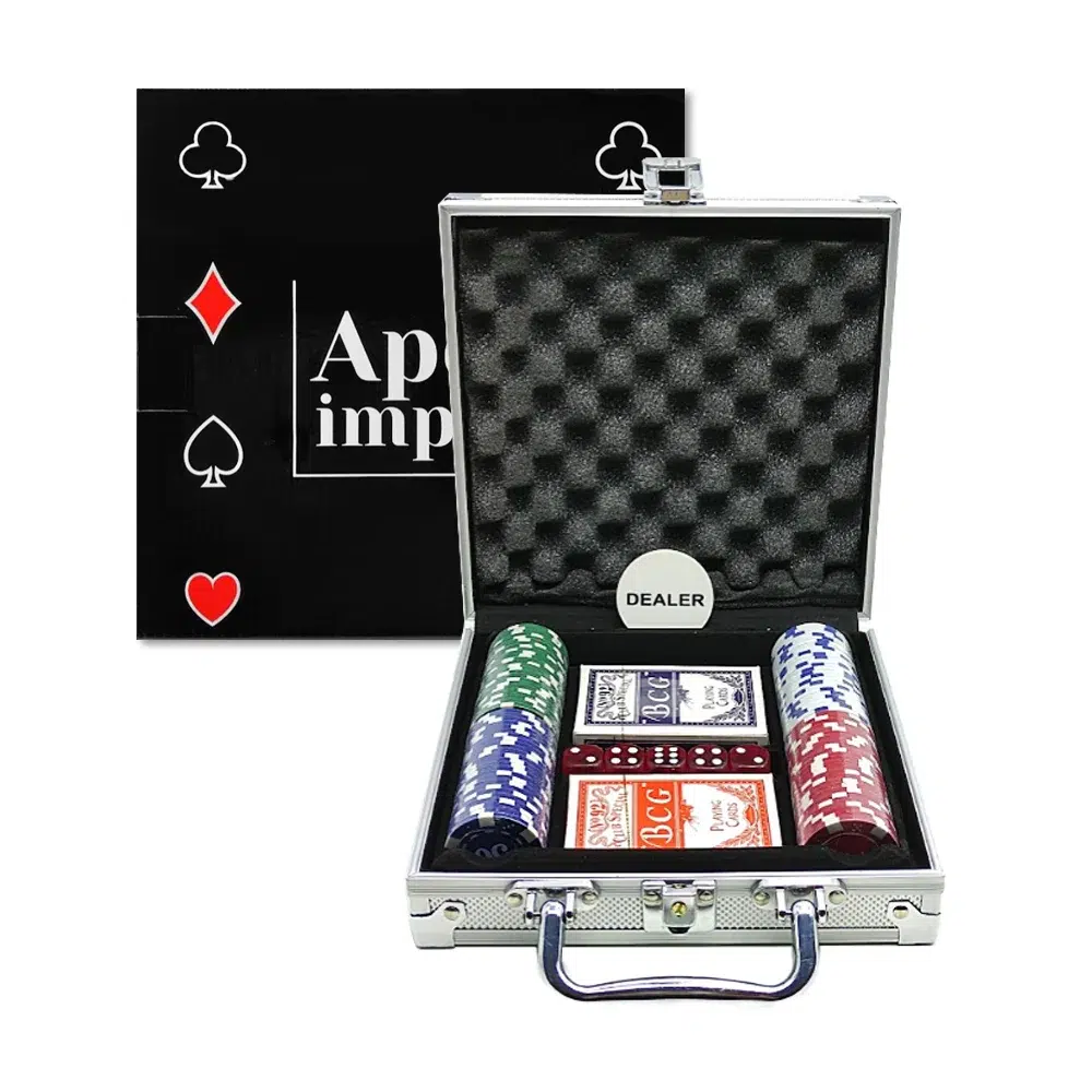 JOGO POKER EM MALETA DE ALUMÍNIO 100 FICHAS E 2 BARALHOS