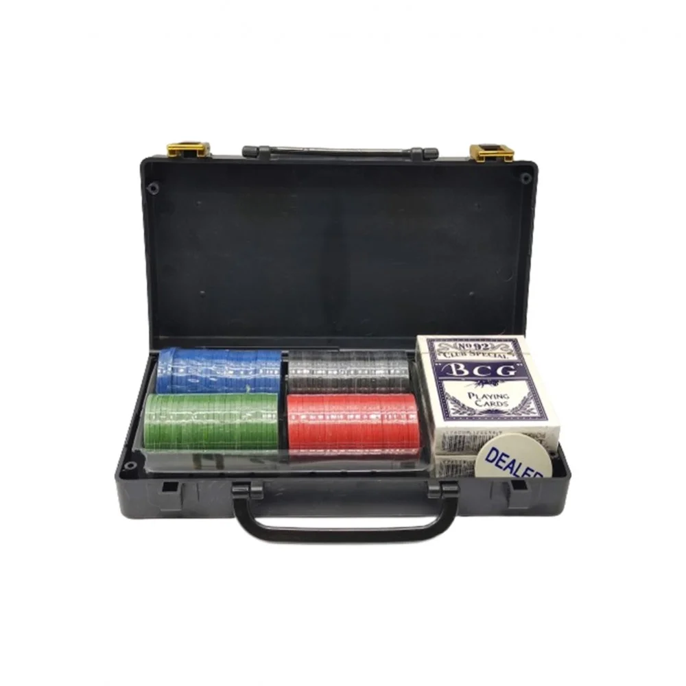 JOGO POKER EM MALETA DE PLÁSTICO 100 FICHAS E BARALHO