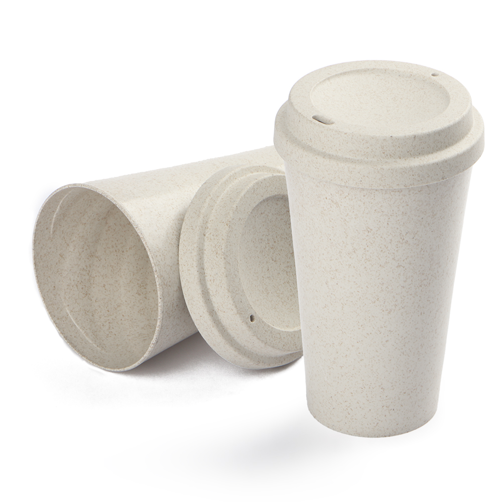 Copo Plástico com Tampa em Fibra de Arroz 550ml